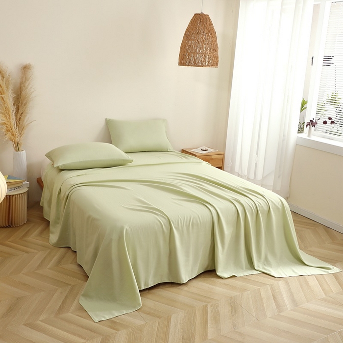 91家纺网 家纺一手货源 找家纺 晶缦家纺 2026新款纯棉纯色A类全棉双层纱单品床单床单单件单床单（水洗预处理）-觅琳系列 觅琳-浅春绿