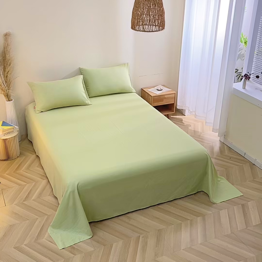 91家纺网 家纺一手货源 找家纺 晶缦家纺 2026新款纯棉纯色A类全棉双层纱单品床单床单单件单床单（水洗预处理）-觅琳系列 觅琳-浅春绿