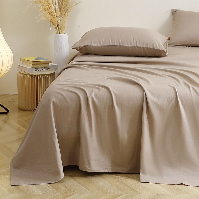 91家纺网 家纺一手货源 找家纺 晶缦家纺 2026新款纯棉纯色A类全棉双层纱单品床单床单单件单床单（水洗预处理）-觅琳系列 觅琳-浅卡其