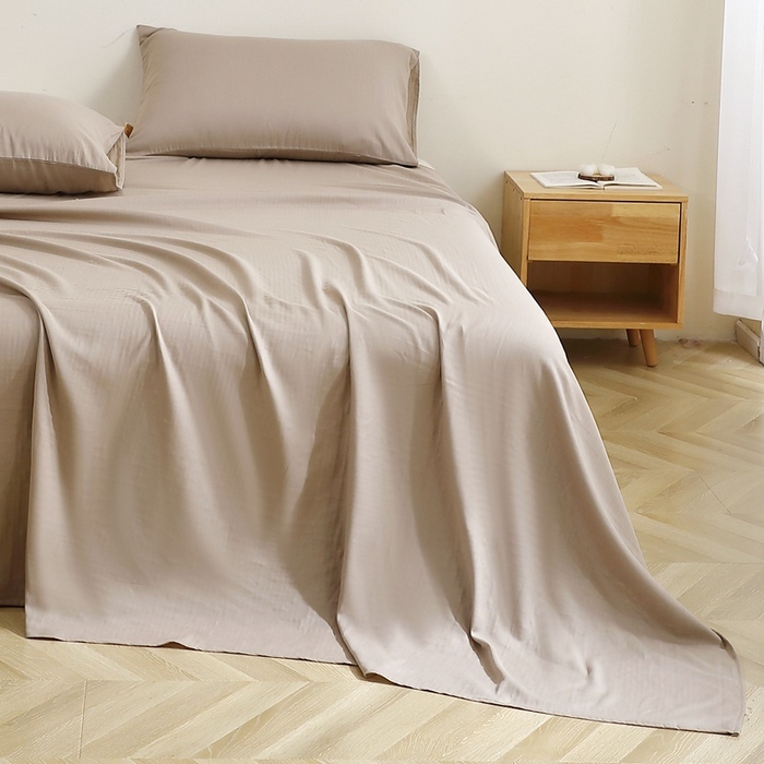 91家纺网 家纺一手货源 找家纺 晶缦家纺 2026新款纯棉纯色A类全棉双层纱单品床单床单单件单床单（水洗预处理）-觅琳系列 觅琳-浅卡其
