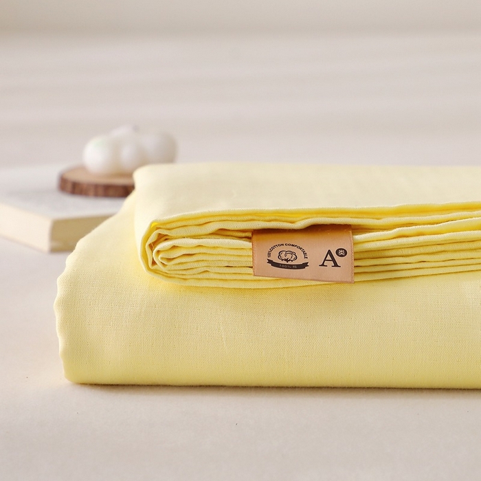 91家纺网 家纺一手货源 找家纺 晶缦家纺 2026新款纯棉纯色A类全棉双层纱单品床单床单单件单床单（水洗预处理）-觅琳系列 觅琳-浅蜜黄