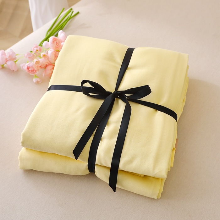 91家纺网 家纺一手货源 找家纺 晶缦家纺 2026新款纯棉纯色A类全棉双层纱单品床单床单单件单床单（水洗预处理）-觅琳系列 觅琳-浅蜜黄