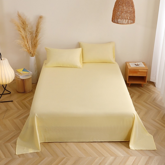 91家纺网 家纺一手货源 找家纺 晶缦家纺 2026新款纯棉纯色A类全棉双层纱单品床单床单单件单床单（水洗预处理）-觅琳系列 觅琳-浅蜜黄