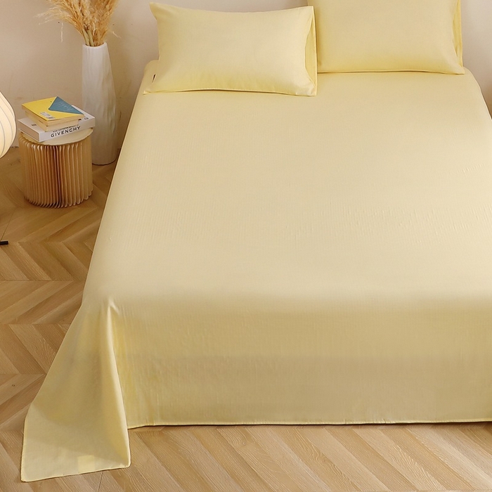 91家纺网 家纺一手货源 找家纺 晶缦家纺 2026新款纯棉纯色A类全棉双层纱单品床单床单单件单床单（水洗预处理）-觅琳系列 觅琳-浅蜜黄