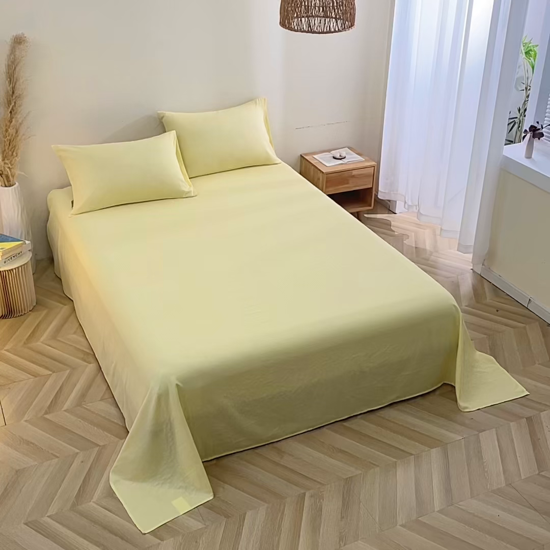 91家纺网 家纺一手货源 找家纺 晶缦家纺 2026新款纯棉纯色A类全棉双层纱单品床单床单单件单床单（水洗预处理）-觅琳系列 觅琳-浅蜜黄