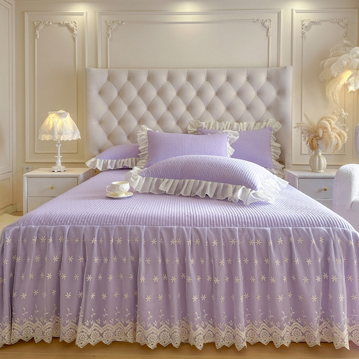 91家纺网 家纺一手货源 找家纺 （总）瑞宝 2026新款泡芙棉花边床裙三件套-栀子海