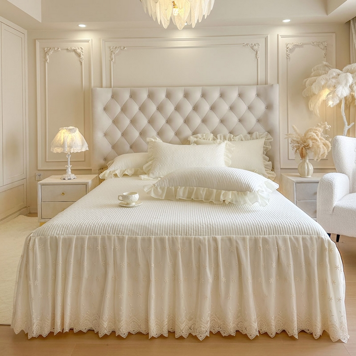 91家纺网 家纺一手货源 找家纺 （总）瑞宝 2026新款泡芙棉花边床裙三件套-栀子海