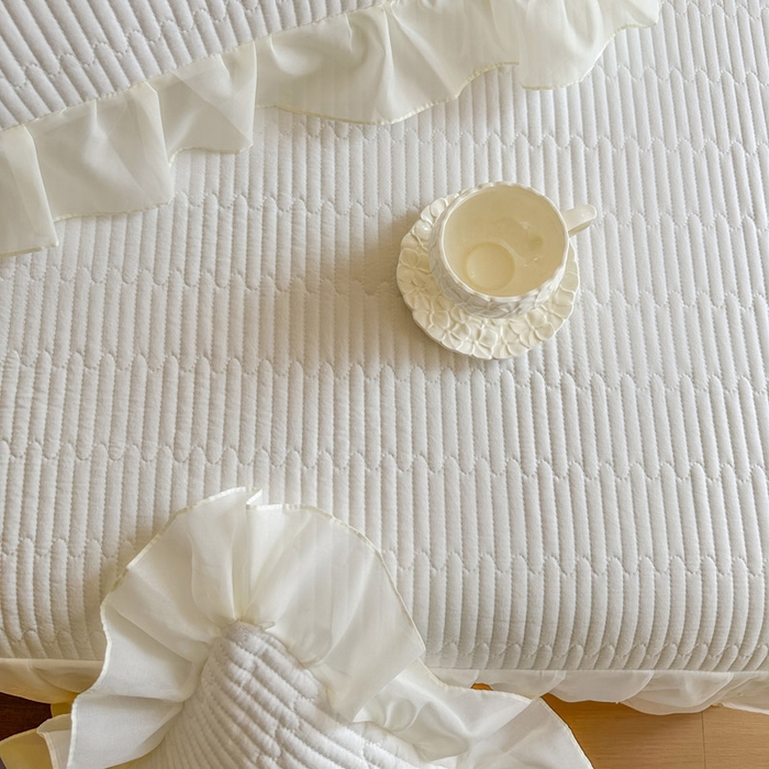 91家纺网 家纺一手货源 找家纺 瑞宝 2026新款泡芙棉花边床裙三件套-栀子海 栀子海-柔白