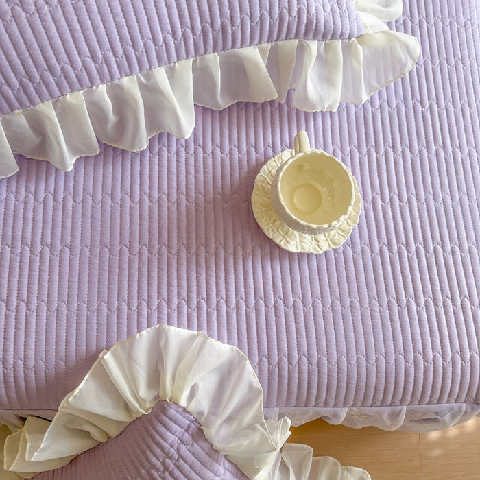 91家纺网 家纺一手货源 找家纺 瑞宝 2026新款泡芙棉花边床裙三件套-栀子海 栀子海-紫色