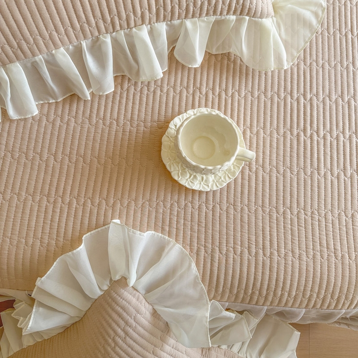 91家纺网 家纺一手货源 找家纺 瑞宝 2026新款泡芙棉花边床裙三件套-栀子海 栀子海-奶咖