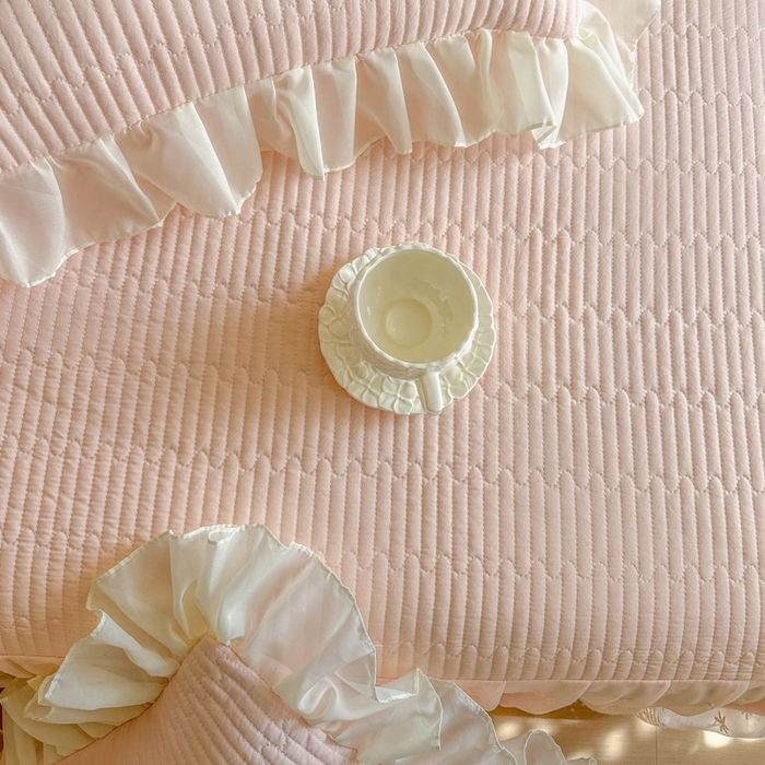 91家纺网 家纺一手货源 找家纺 瑞宝 2026新款泡芙棉花边床裙三件套-栀子海 栀子海-玉色