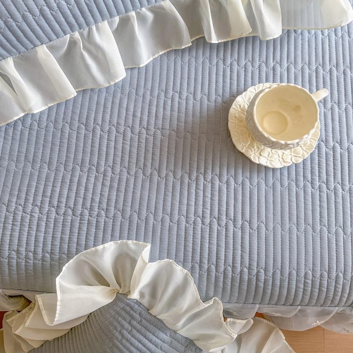 91家纺网 家纺一手货源 找家纺 瑞宝 2026新款泡芙棉花边床裙三件套-栀子海 栀子海-天蓝