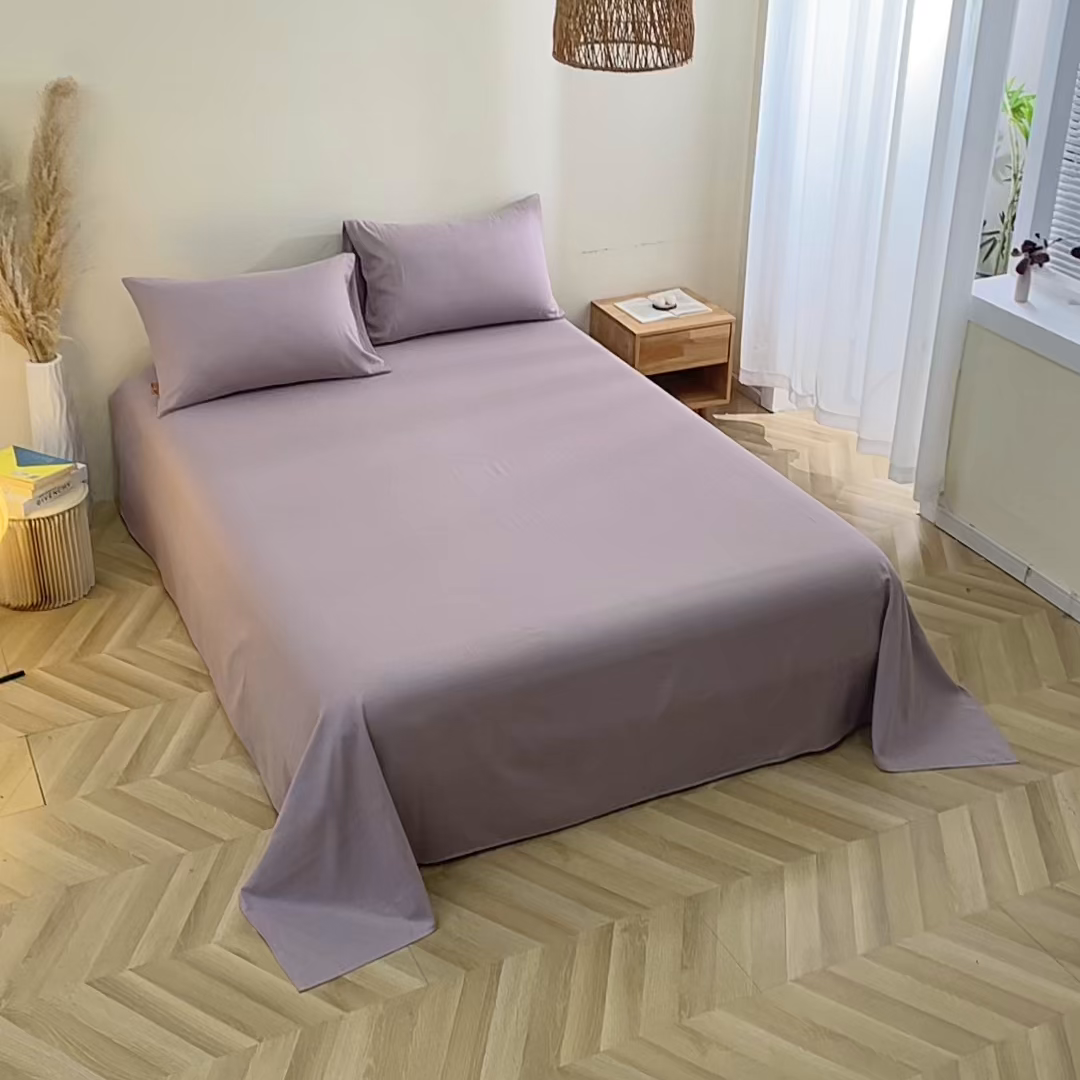 91家纺网 家纺一手货源 找家纺 晶缦家纺 2026新款纯棉纯色A类全棉双层纱单品床单床单单件单床单（水洗预处理）-觅琳系列 觅琳-浅藤紫
