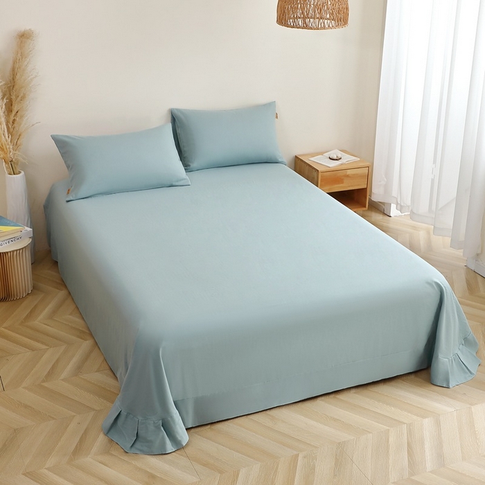 91家纺网 家纺一手货源 找家纺 晶缦家纺 2026新款纯棉纯色A类全棉双层纱单品床单床单单件单床单（水洗预处理）-觅琳系列 觅琳-桃青蓝