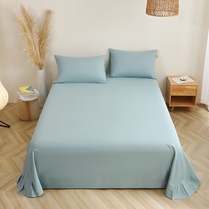 91家纺网 家纺一手货源 找家纺 晶缦家纺 2026新款纯棉纯色A类全棉双层纱单品床单床单单件单床单（水洗预处理）-觅琳系列 觅琳-桃青蓝