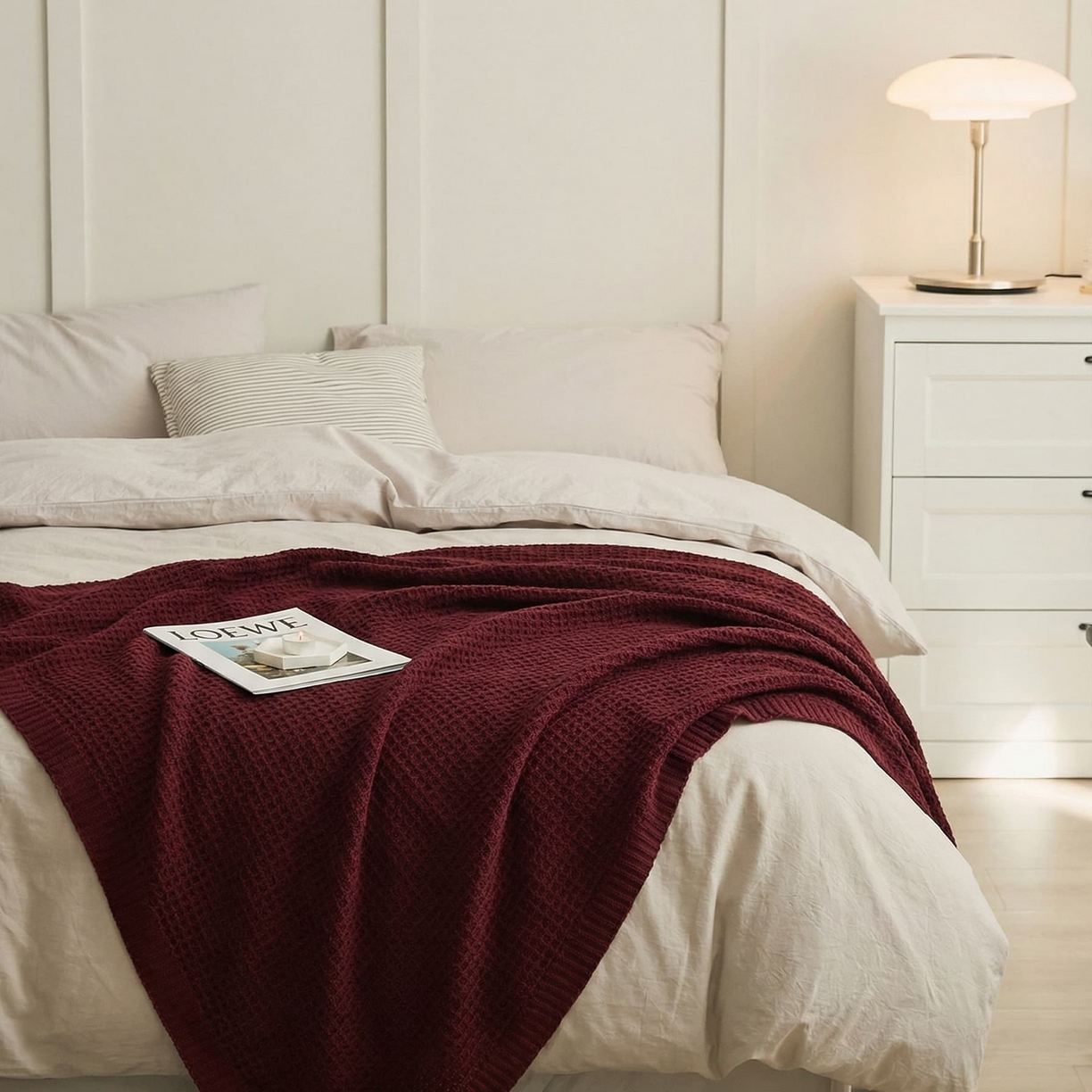 91家纺网 家纺一手货源 找家纺 暖绵绵家纺 2026新款北欧简约立体纹理多功能毯-雅思 雅思-酒红