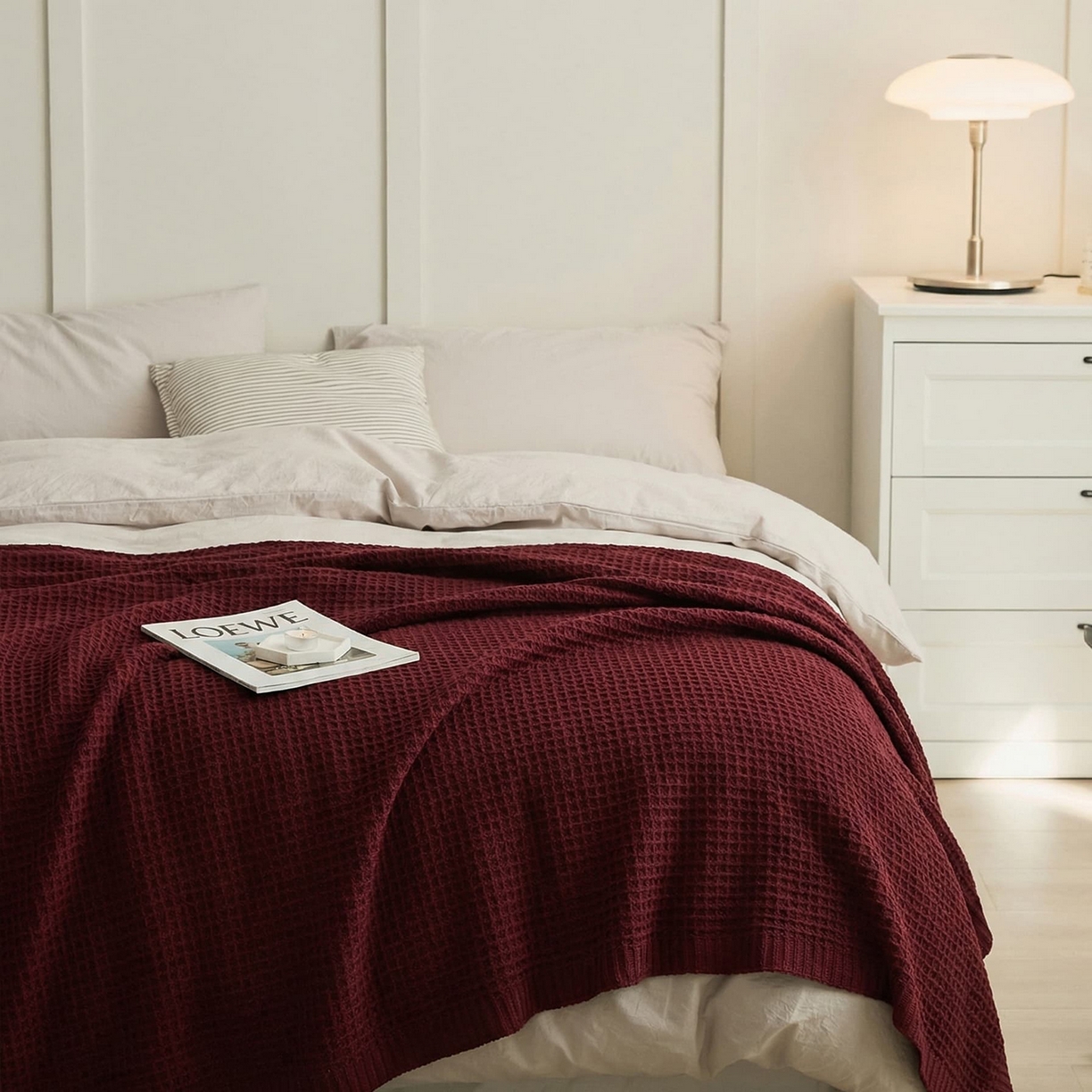 91家纺网 家纺一手货源 找家纺 暖绵绵家纺 2026新款北欧简约立体纹理多功能毯-雅思 雅思-酒红