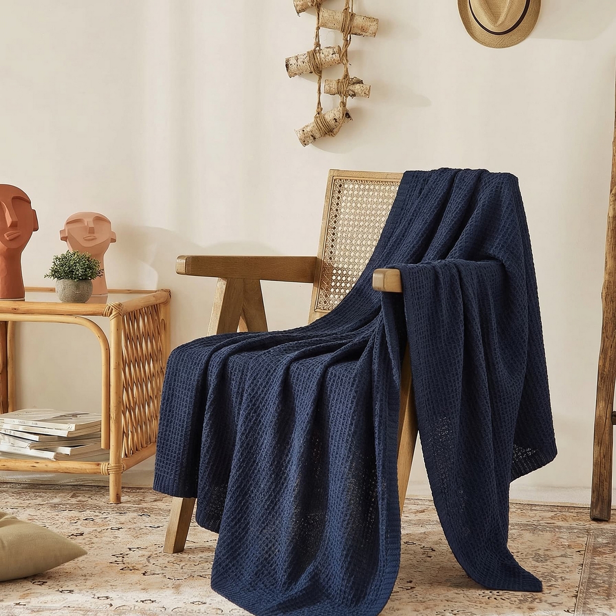 91家纺网 家纺一手货源 找家纺 暖绵绵家纺 2026新款北欧简约立体纹理多功能毯-雅思 雅思-藏蓝