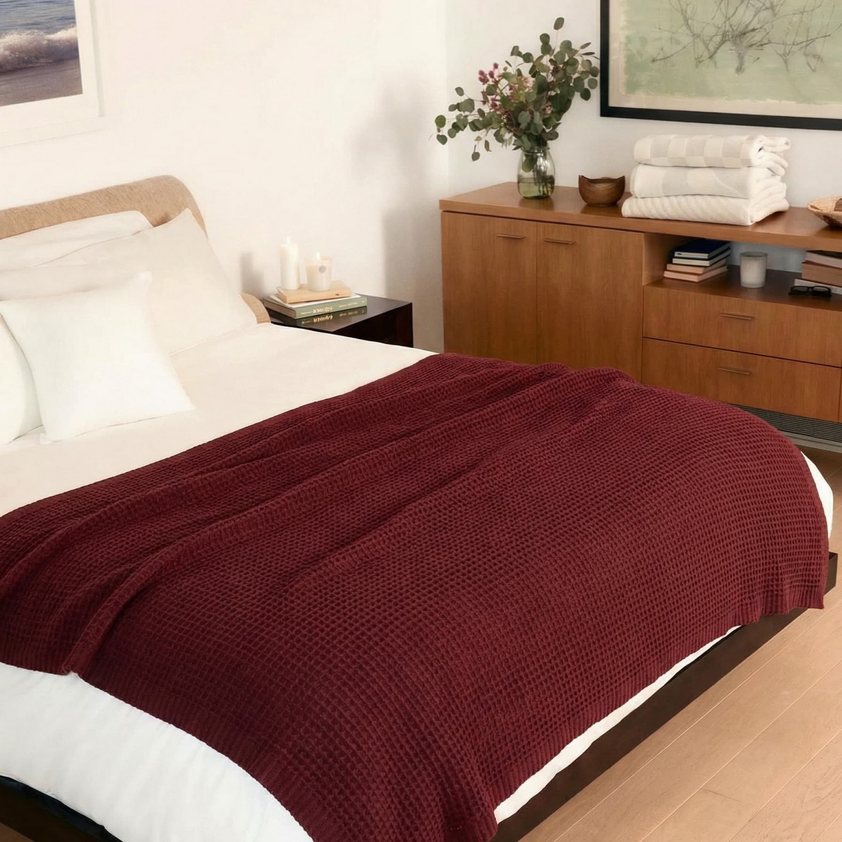 91家纺网 家纺一手货源 找家纺 暖绵绵家纺 2026新款北欧简约立体纹理多功能毯-雅思 雅思-酒红