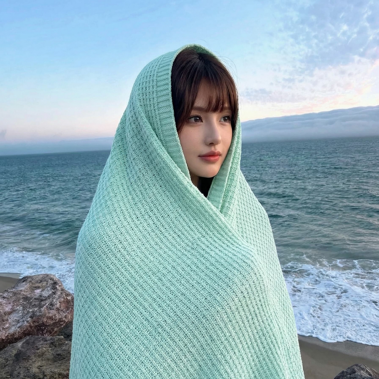 91家纺网 家纺一手货源 找家纺 暖绵绵家纺 2026新款北欧简约立体纹理多功能毯-雅思 雅思-薄荷绿