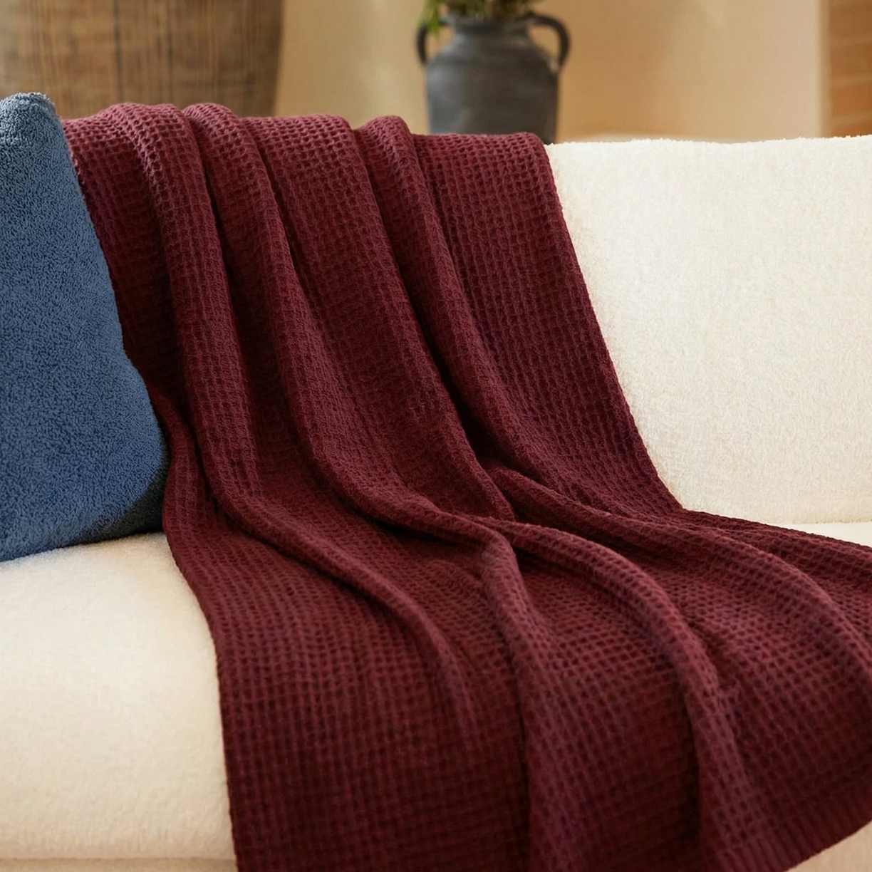 91家纺网 家纺一手货源 找家纺 暖绵绵家纺 2026新款北欧简约立体纹理多功能毯-雅思 雅思-酒红