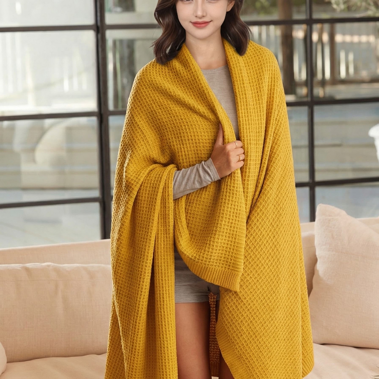 91家纺网 家纺一手货源 找家纺 暖绵绵家纺 2026新款北欧简约立体纹理多功能毯-雅思 雅思-姜黄