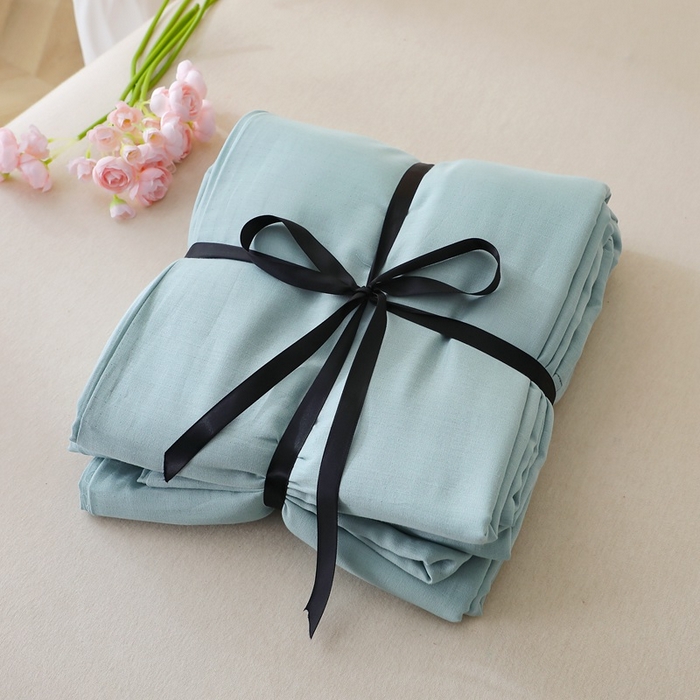 91家纺网 家纺一手货源 找家纺 晶缦家纺 2026新款纯棉纯色A类全棉双层纱单品床单床单单件单床单（水洗预处理）-觅琳系列 觅琳-桃青蓝