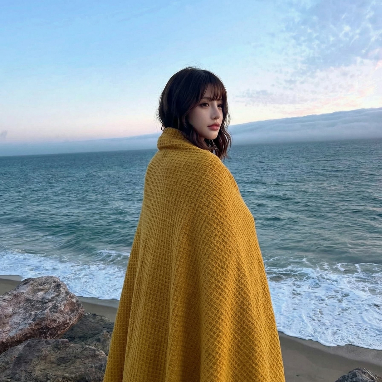 91家纺网 家纺一手货源 找家纺 暖绵绵家纺 2026新款北欧简约立体纹理多功能毯-雅思 雅思-姜黄