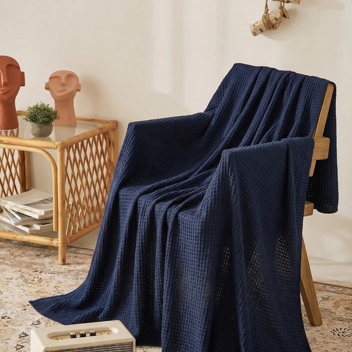 91家纺网 家纺一手货源 找家纺 暖绵绵家纺 2026新款北欧简约立体纹理多功能毯-雅思 雅思-藏蓝