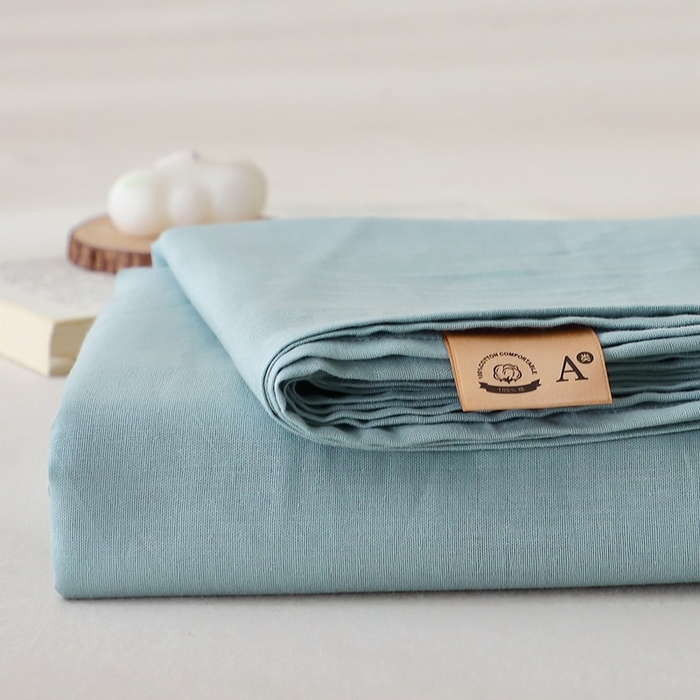 91家纺网 家纺一手货源 找家纺 晶缦家纺 2026新款纯棉纯色A类全棉双层纱单品床单床单单件单床单（水洗预处理）-觅琳系列 觅琳-桃青蓝