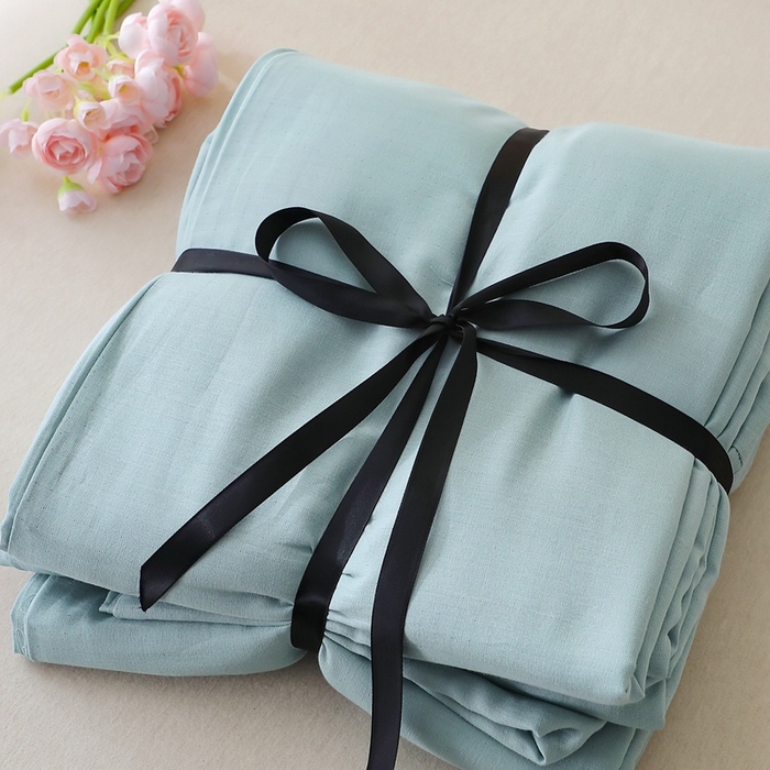 91家纺网 家纺一手货源 找家纺 晶缦家纺 2026新款纯棉纯色A类全棉双层纱单品床单床单单件单床单（水洗预处理）-觅琳系列 觅琳-桃青蓝