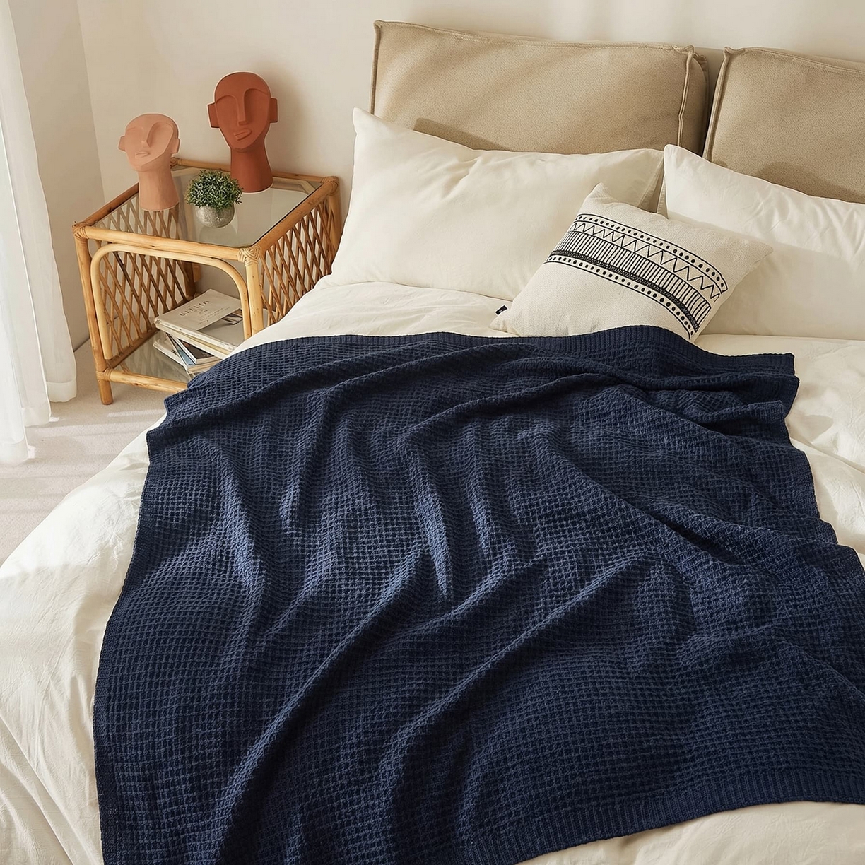 91家纺网 家纺一手货源 找家纺 暖绵绵家纺 2026新款北欧简约立体纹理多功能毯-雅思 雅思-藏蓝