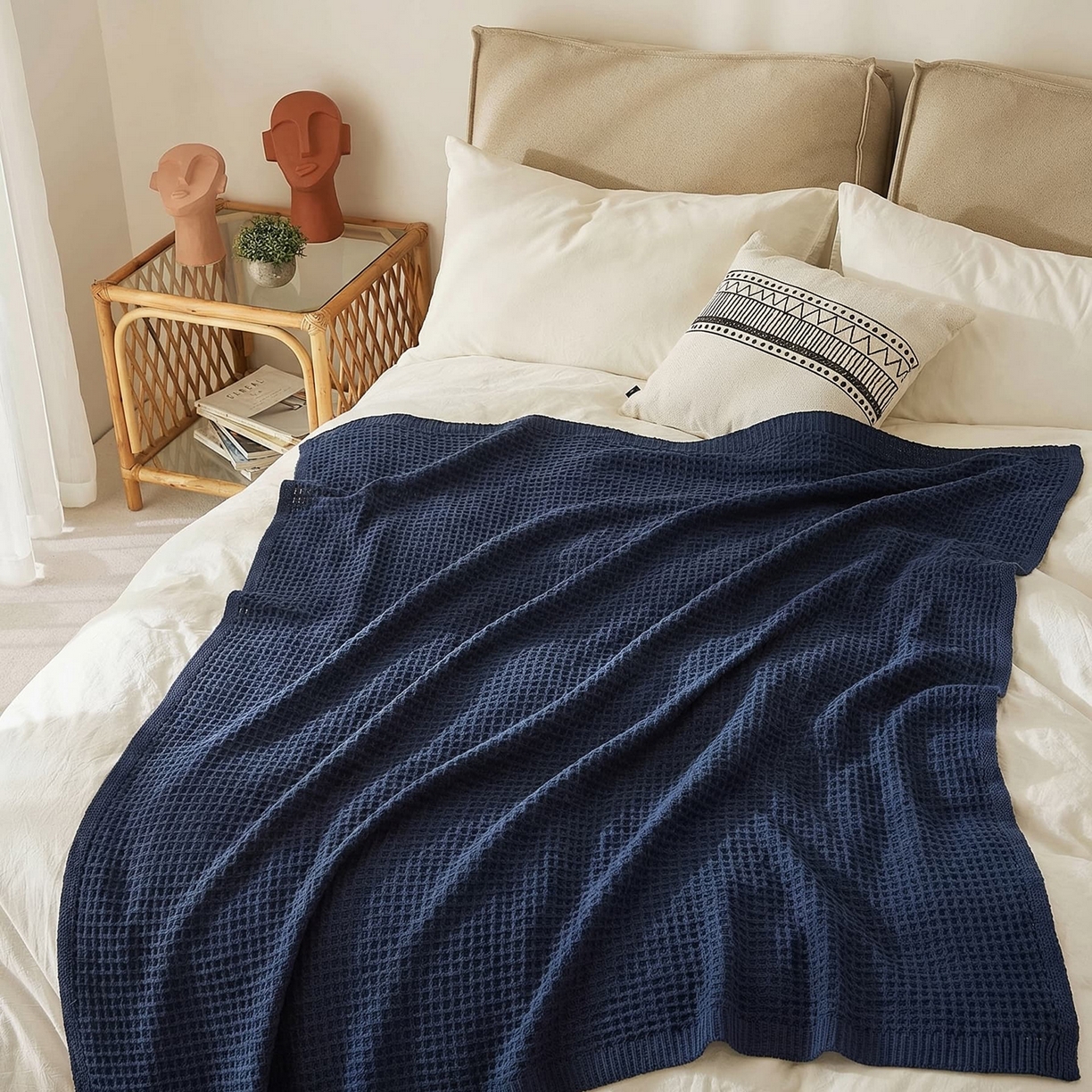 91家纺网 家纺一手货源 找家纺 暖绵绵家纺 2026新款北欧简约立体纹理多功能毯-雅思 雅思-藏蓝