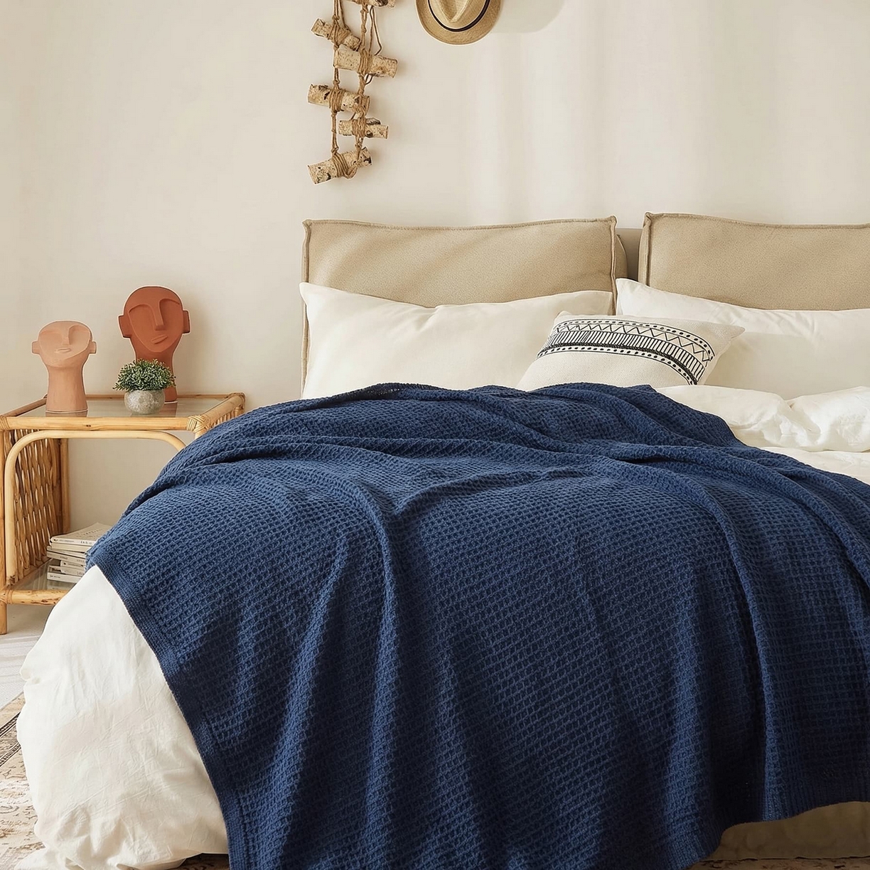 91家纺网 家纺一手货源 找家纺 暖绵绵家纺 2026新款北欧简约立体纹理多功能毯-雅思 雅思-藏蓝