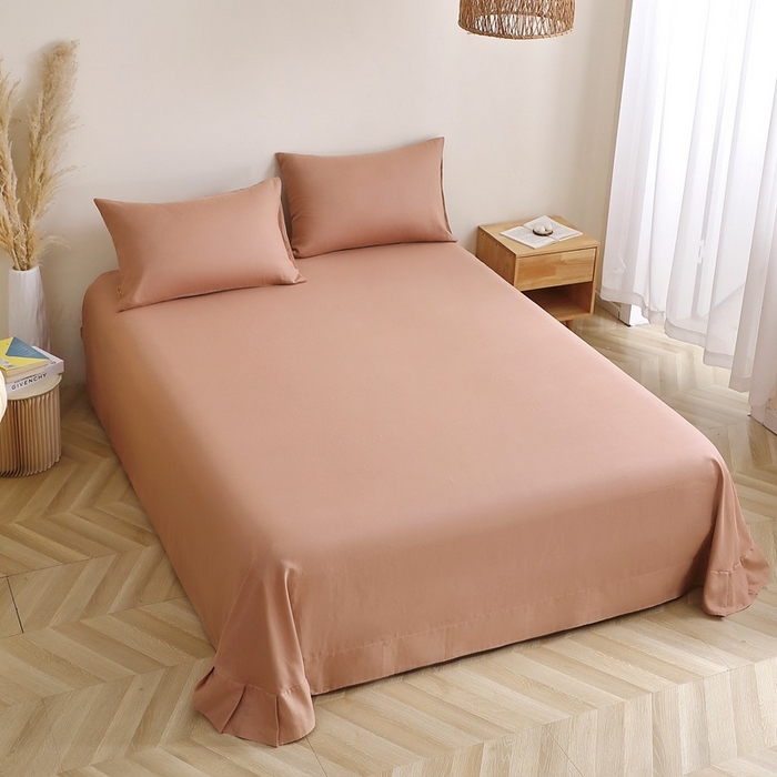 91家纺网 家纺一手货源 找家纺 晶缦家纺 2026新款纯棉纯色A类全棉双层纱单品床单床单单件单床单（水洗预处理）-觅琳系列 觅琳-赭石棕