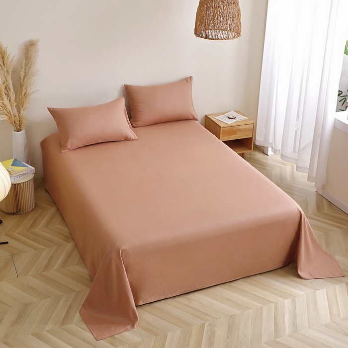 91家纺网 家纺一手货源 找家纺 晶缦家纺 2026新款纯棉纯色A类全棉双层纱单品床单床单单件单床单（水洗预处理）-觅琳系列 觅琳-赭石棕