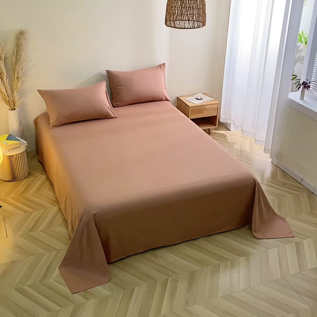 91家纺网 家纺一手货源 找家纺 晶缦家纺 2026新款纯棉纯色A类全棉双层纱单品床单床单单件单床单（水洗预处理）-觅琳系列 觅琳-赭石棕