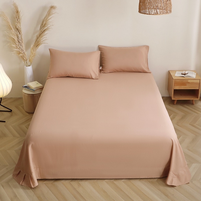 91家纺网 家纺一手货源 找家纺 晶缦家纺 2026新款纯棉纯色A类全棉双层纱单品床单床单单件单床单（水洗预处理）-觅琳系列 觅琳-朱颜酡