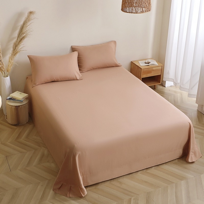 91家纺网 家纺一手货源 找家纺 晶缦家纺 2026新款纯棉纯色A类全棉双层纱单品床单床单单件单床单（水洗预处理）-觅琳系列 觅琳-朱颜酡