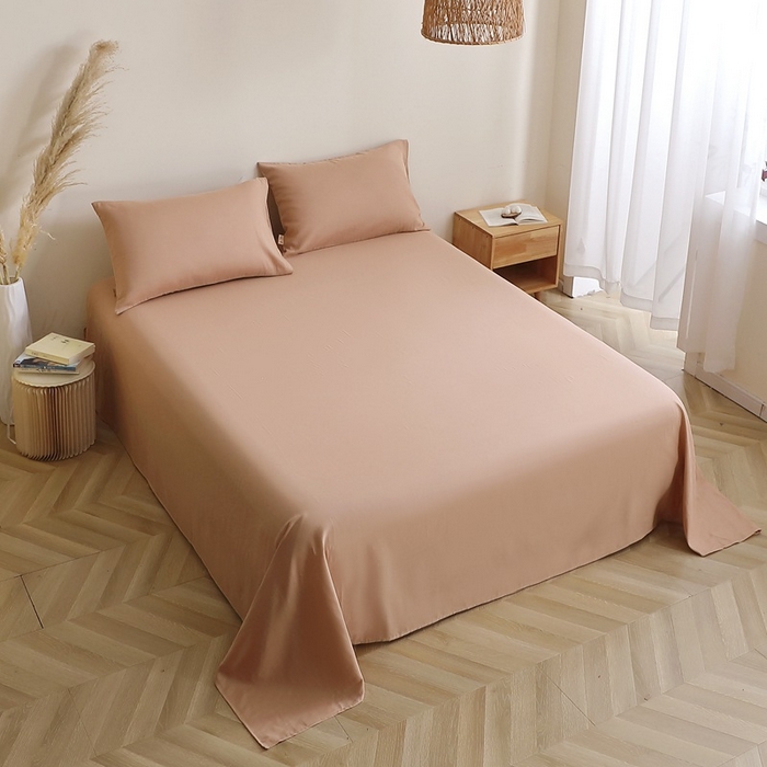 91家纺网 家纺一手货源 找家纺 晶缦家纺 2026新款纯棉纯色A类全棉双层纱单品床单床单单件单床单（水洗预处理）-觅琳系列 觅琳-朱颜酡