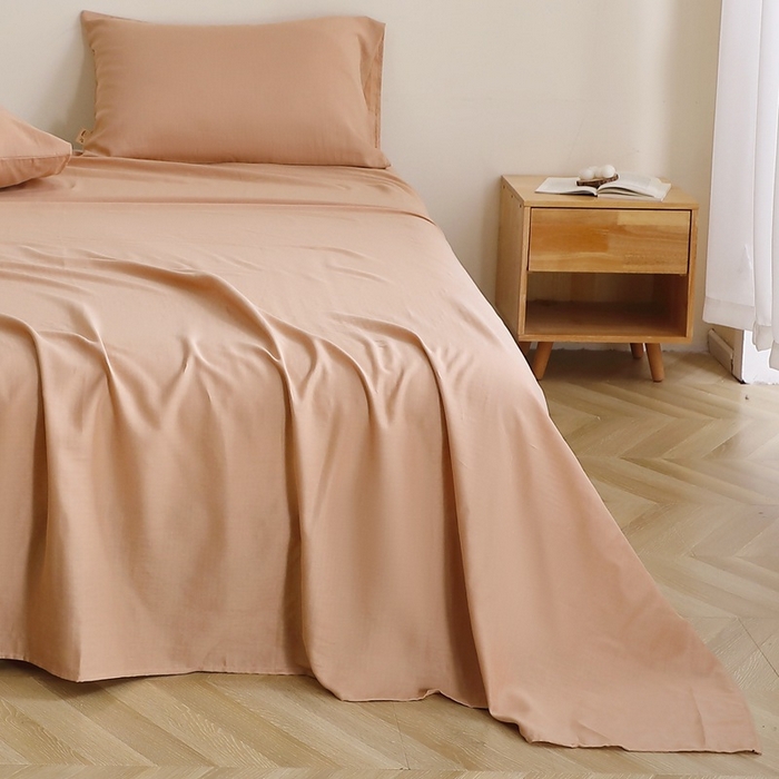 91家纺网 家纺一手货源 找家纺 晶缦家纺 2026新款纯棉纯色A类全棉双层纱单品床单床单单件单床单（水洗预处理）-觅琳系列 觅琳-朱颜酡