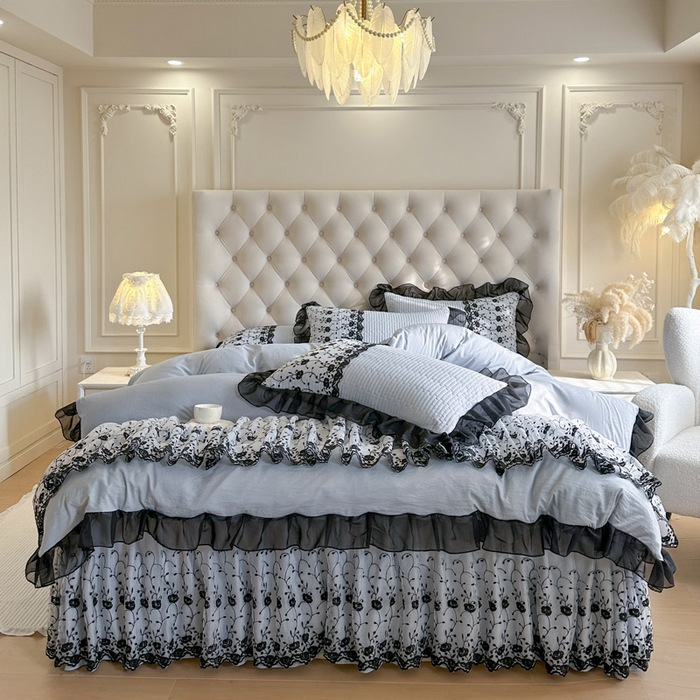 91家纺网 家纺一手货源 找家纺 （总）瑞宝 2026新款泡芙棉花边床裙四件套-南法玫瑰