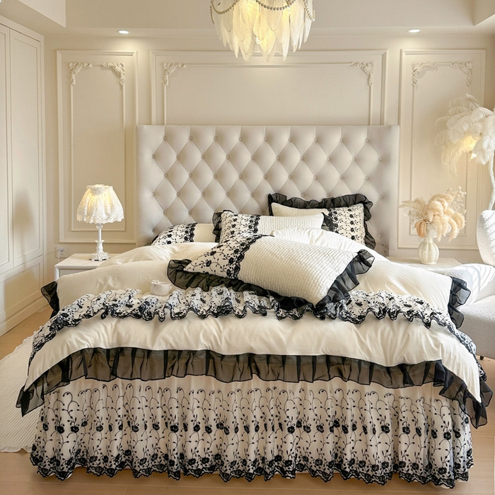 91家纺网 家纺一手货源 找家纺 （总）瑞宝 2026新款泡芙棉花边床裙四件套-南法玫瑰