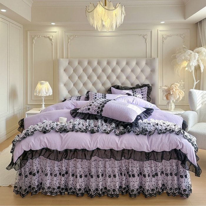 91家纺网 家纺一手货源 找家纺 （总）瑞宝 2026新款泡芙棉花边床裙四件套-南法玫瑰