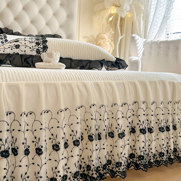 91家纺网 家纺一手货源 找家纺 瑞宝 2026新款泡芙棉花边床裙四件套-南法玫瑰 南法玫瑰-高级米