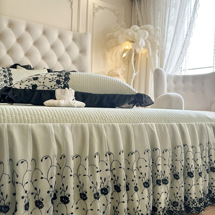 91家纺网 家纺一手货源 找家纺 瑞宝 2026新款泡芙棉花边床裙四件套-南法玫瑰 南法玫瑰-抹茶绿