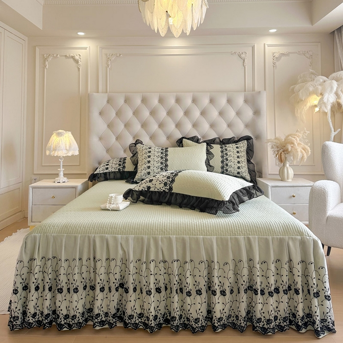 91家纺网 家纺一手货源 找家纺 瑞宝 2026新款泡芙棉花边床裙四件套-南法玫瑰 南法玫瑰-抹茶绿