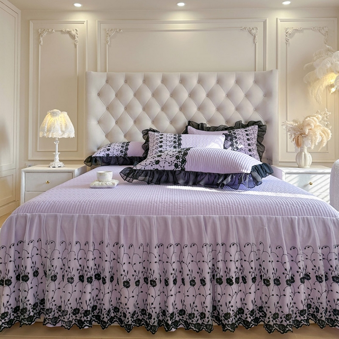 91家纺网 家纺一手货源 找家纺 瑞宝 2026新款泡芙棉花边床裙四件套-南法玫瑰 南法玫瑰-梦幻紫