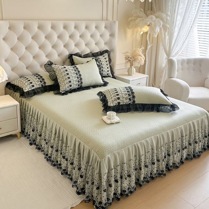 91家纺网 家纺一手货源 找家纺 瑞宝 2026新款泡芙棉花边床裙四件套-南法玫瑰 南法玫瑰-抹茶绿