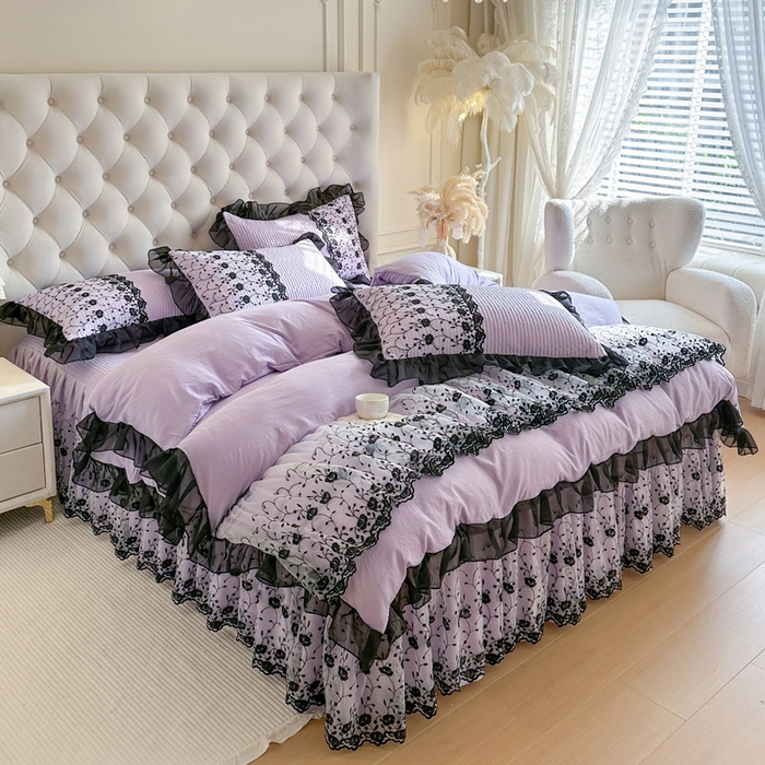 91家纺网 家纺一手货源 找家纺 瑞宝 2026新款泡芙棉花边床裙四件套-南法玫瑰 南法玫瑰-梦幻紫